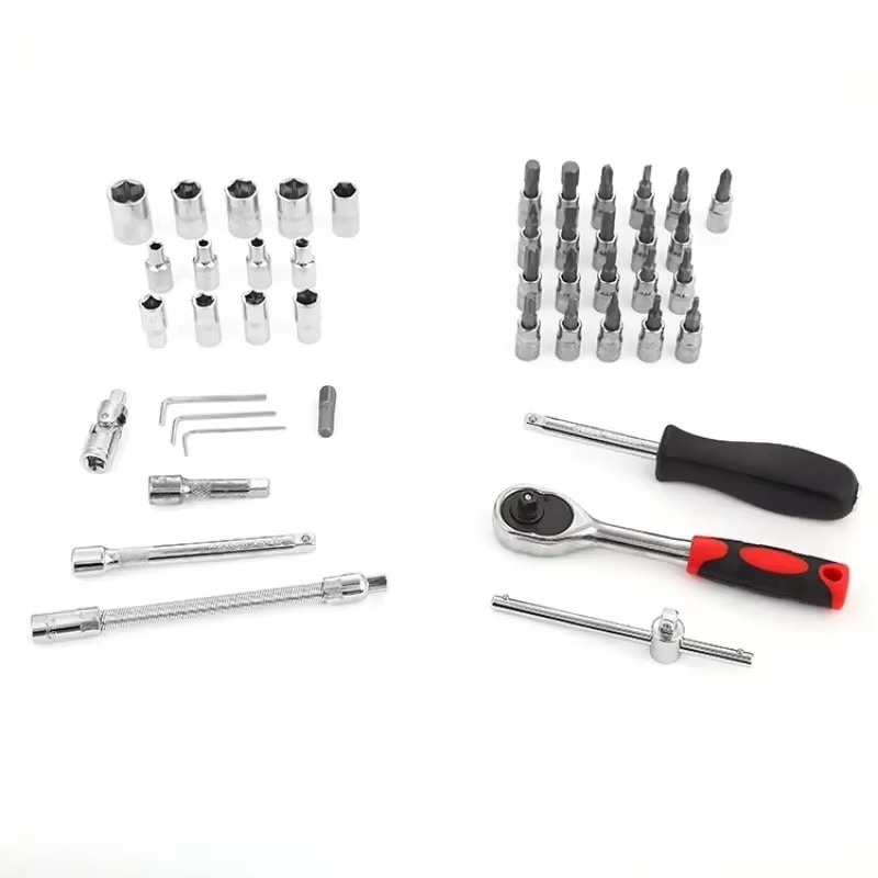 ZEXEF 46 Pieces 1/4 Inch Drive Socket Ratchet Wrench Set, With Bit Socket Set, Metric And Extension Bar For Auto Repairing