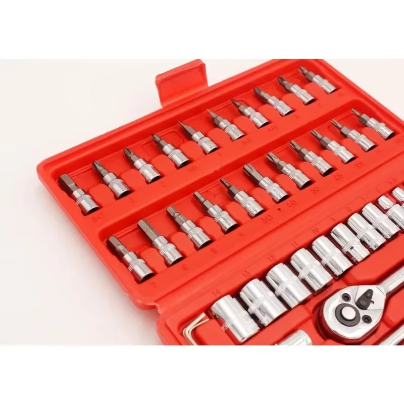 ZEXEF 46 Pieces 1/4 Inch Drive Socket Ratchet Wrench Set, With Bit Socket Set, Metric And Extension Bar For Auto Repairing