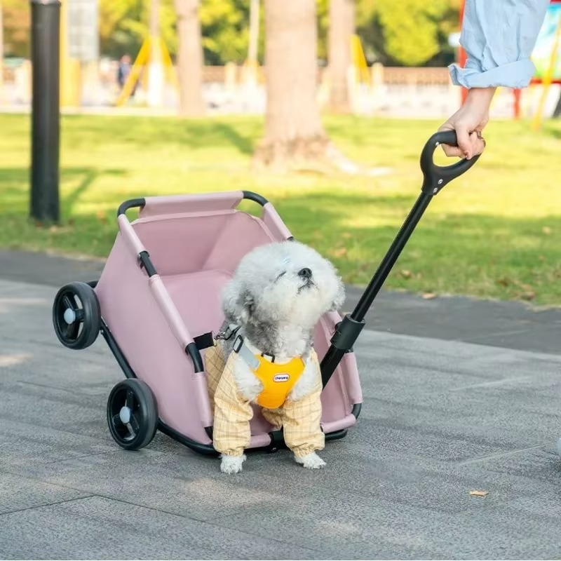 Foldable Pet Vehicle Small Pet Stroller 4 Wheels Travel Cat Cart Rolling Cat Carrier Dog Carriage Suitable for Kittens Puppies