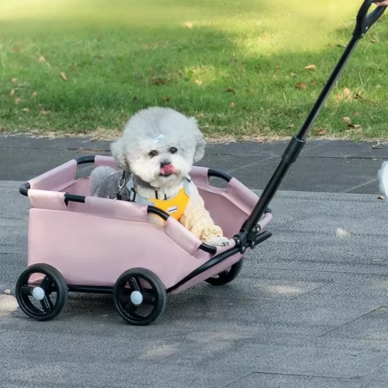 Foldable Pet Vehicle Small Pet Stroller 4 Wheels Travel Cat Cart Rolling Cat Carrier Dog Carriage Suitable for Kittens Puppies