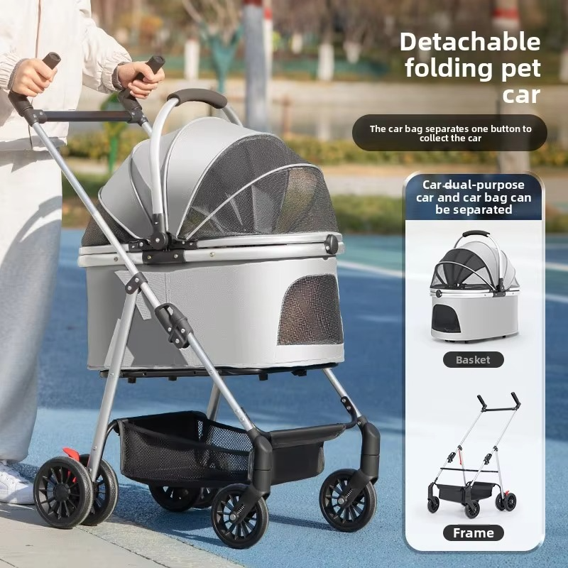 3-in-1 Pet Stroller for Small Dogs & Cats Lightweight Travel Carrier with Canopy Separable Puppy Push Cart for Outdoor Walking