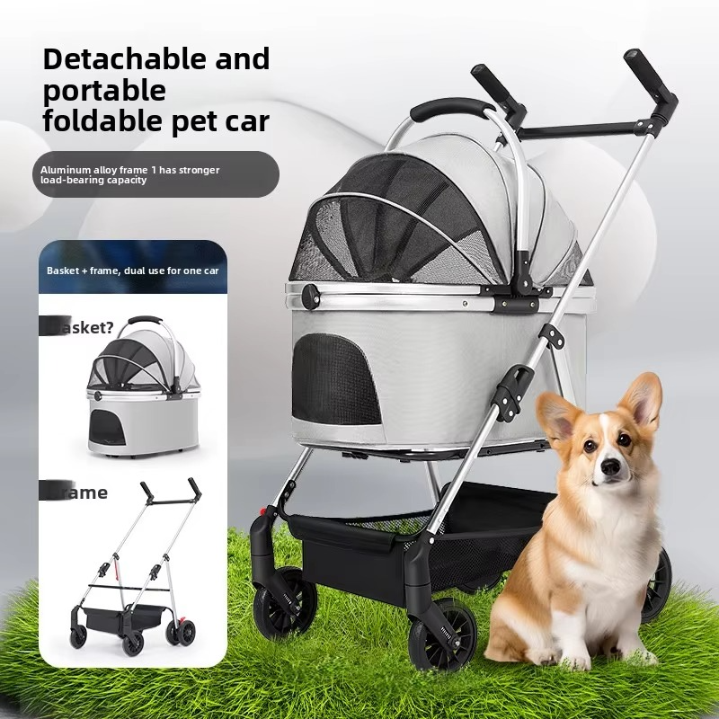 3-in-1 Pet Stroller for Small Dogs & Cats Lightweight Travel Carrier with Canopy Separable Puppy Push Cart for Outdoor Walking