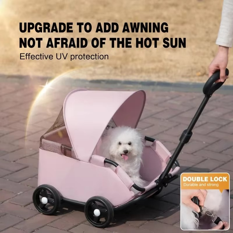 Pet Stroller with Sun Cover - Portable, Breathable, 4 Wheels, Travel Carrier for Small & Medium Pets