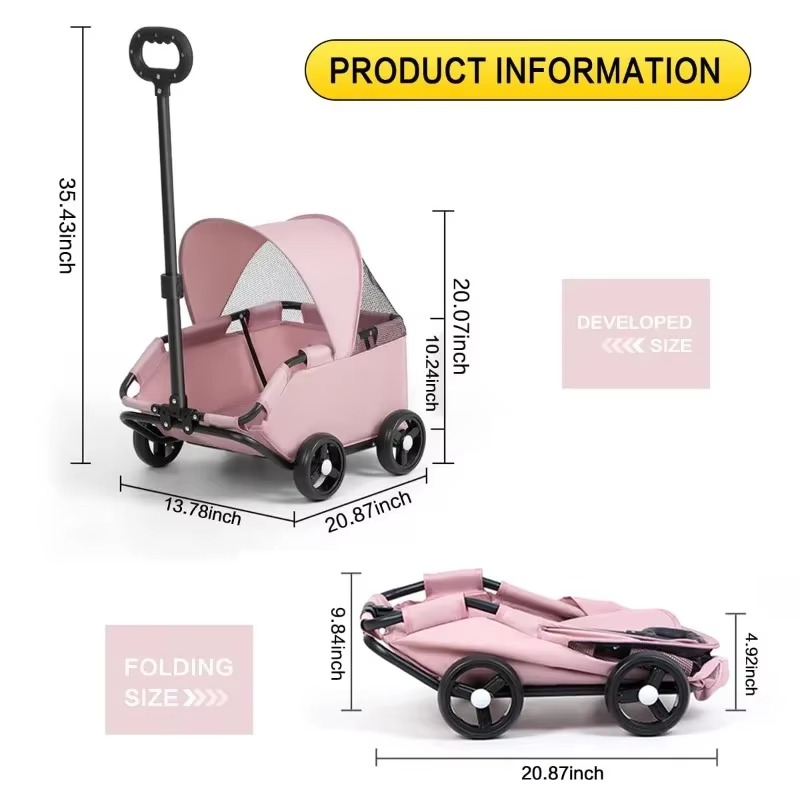 Pet Stroller with Sun Cover - Portable, Breathable, 4 Wheels, Travel Carrier for Small & Medium Pets