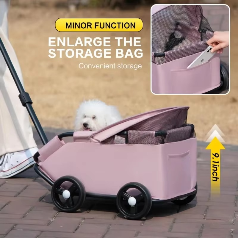 Pet Stroller with Sun Cover - Portable, Breathable, 4 Wheels, Travel Carrier for Small & Medium Pets