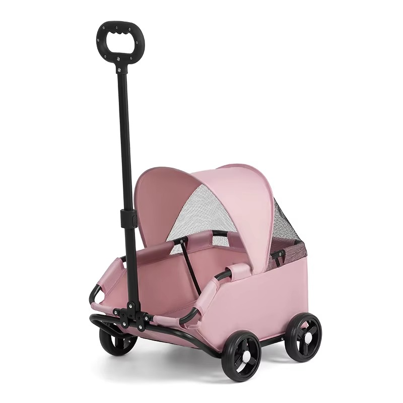 Pet Stroller with Sun Cover - Portable, Breathable, 4 Wheels, Travel Carrier for Small & Medium Pets