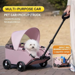 Pet Stroller with Sun Cover - Portable, Breathable, 4 Wheels, Travel Carrier for Small & Medium Pets