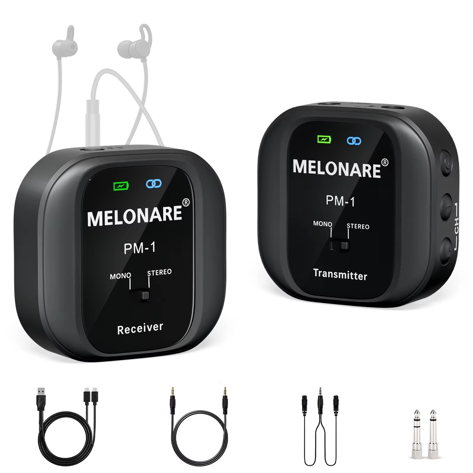 New USB Rechargeable Transmitter&Receiver Support Mono/Stereo UHF 500MHz Wireless Earphone Monitor Transmission System for Live