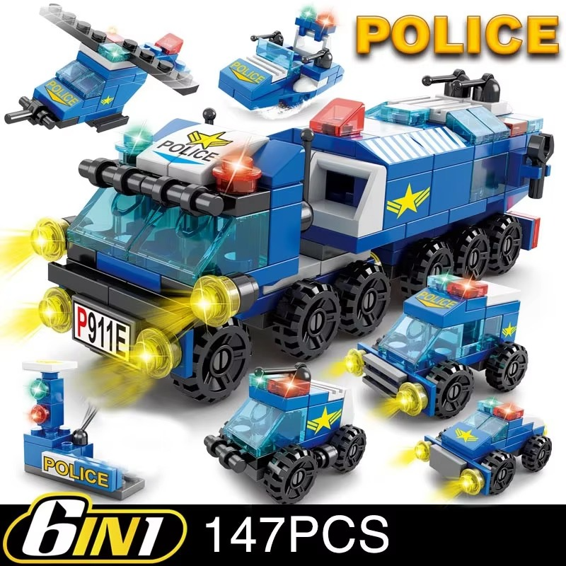 NEW Heavy Engineering Cement Mixer Fire Engine Mini Loader Truck Police Car Classic Model Building Blocks Sets Bricks Toy City