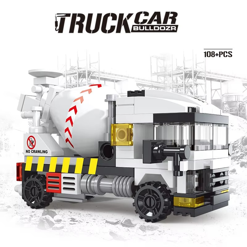 NEW Heavy Engineering Cement Mixer Fire Engine Mini Loader Truck Police Car Classic Model Building Blocks Sets Bricks Toy City