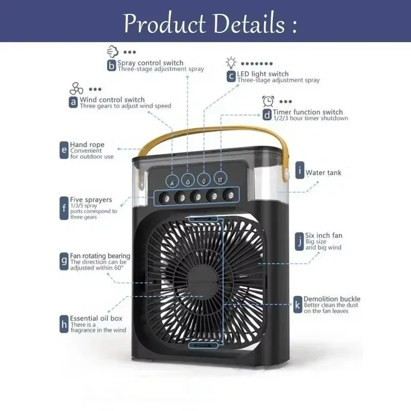 New 3 In 1 Fan AIr Conditioner Household Mini Air Cooler LED Night Light