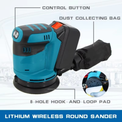 125mm Brush Motor Cordless Orbital Sander Wood Grinder Electric Polisher Waxing Grinding Sanding Machine for Makita 18V Battery
