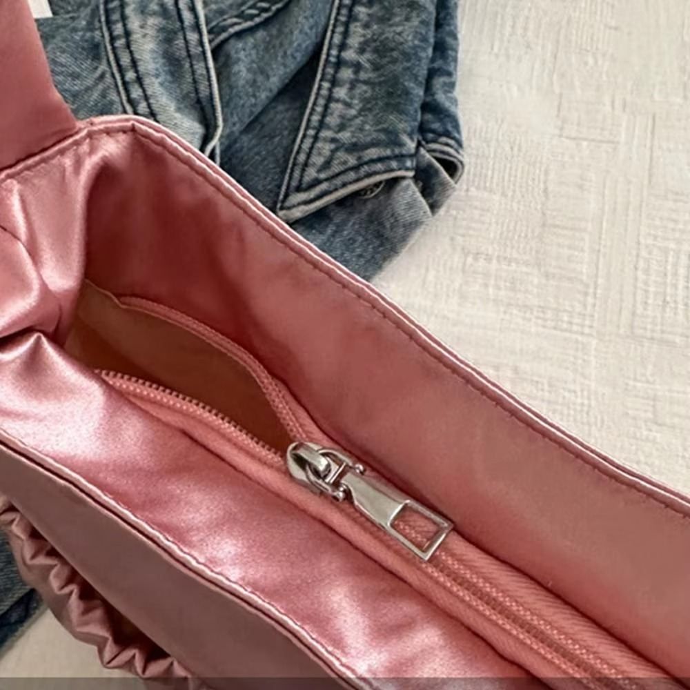 Cool Satin Pleated Hand Bag Bow Korean Style INS Shoulder Bag Luxury Portable Fashion Underarm Bag Outdoor