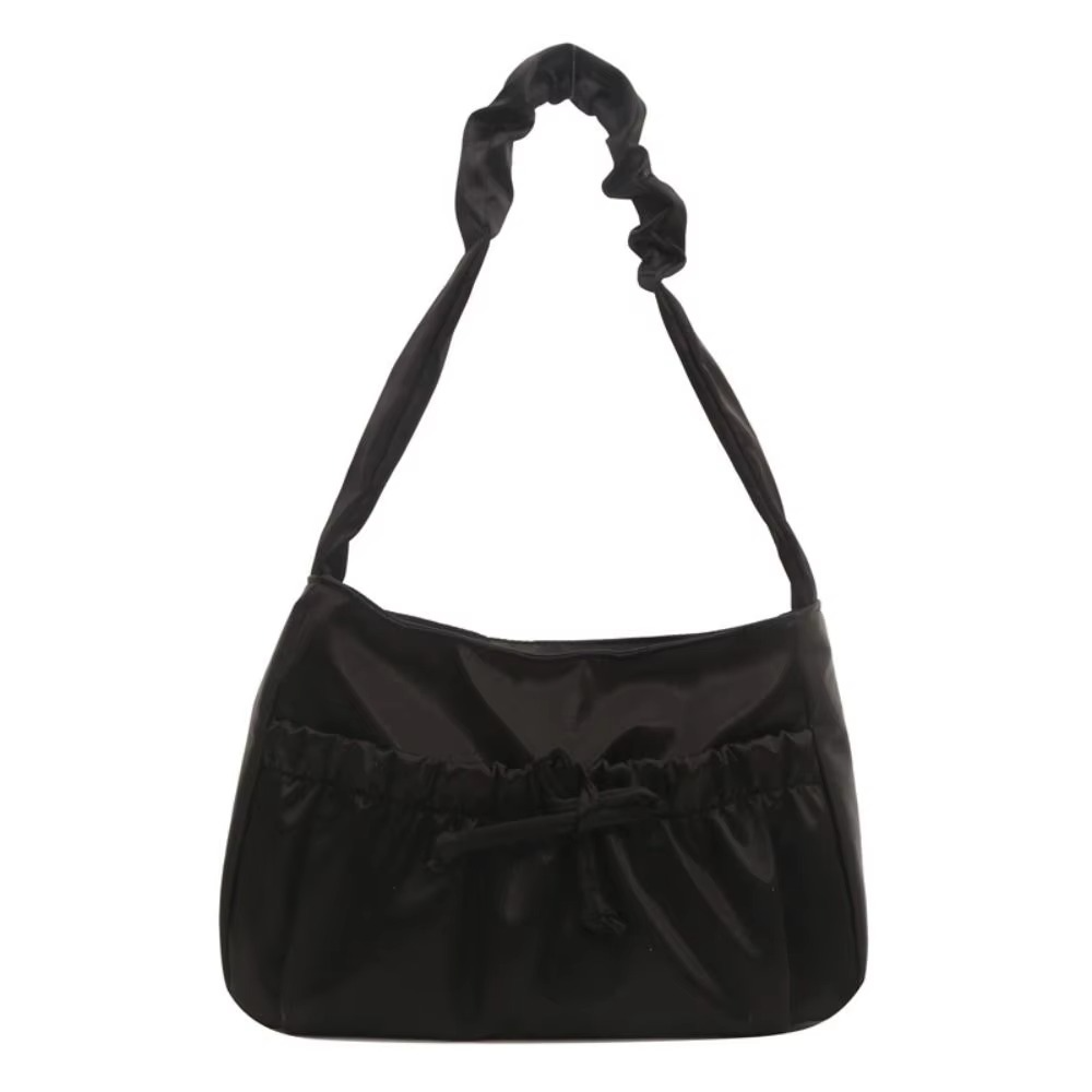 Cool Satin Pleated Hand Bag Bow Korean Style INS Shoulder Bag Luxury Portable Fashion Underarm Bag Outdoor