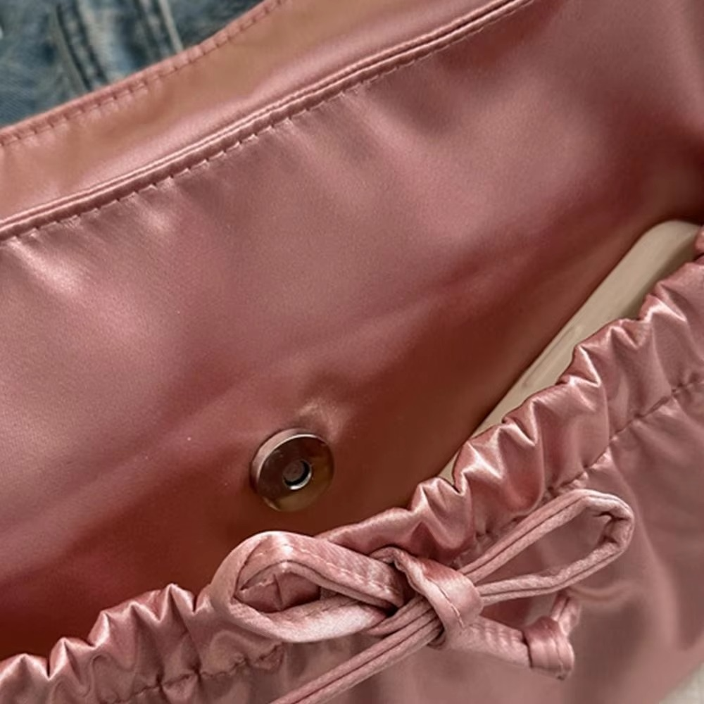 Cool Satin Pleated Hand Bag Bow Korean Style INS Shoulder Bag Luxury Portable Fashion Underarm Bag Outdoor
