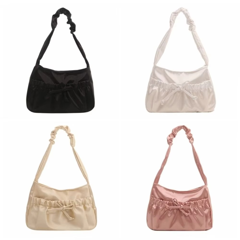 Cool Satin Pleated Hand Bag Bow Korean Style INS Shoulder Bag Luxury Portable Fashion Underarm Bag Outdoor