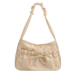 Cool Satin Pleated Hand Bag Bow Korean Style INS Shoulder Bag Luxury Portable Fashion Underarm Bag Outdoor