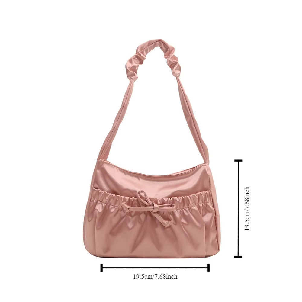 Cool Satin Pleated Hand Bag Bow Korean Style INS Shoulder Bag Luxury Portable Fashion Underarm Bag Outdoor