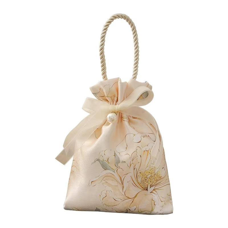 10pcs Fashion Flower Handheld Candy Bags with Pearls Wedding Gifts Packing Bags Portable Drawstring Candy Storage Bags Wholesale