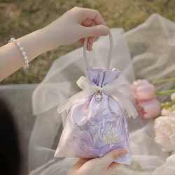 10pcs Fashion Flower Handheld Candy Bags with Pearls Wedding Gifts Packing Bags Portable Drawstring Candy Storage Bags Wholesale