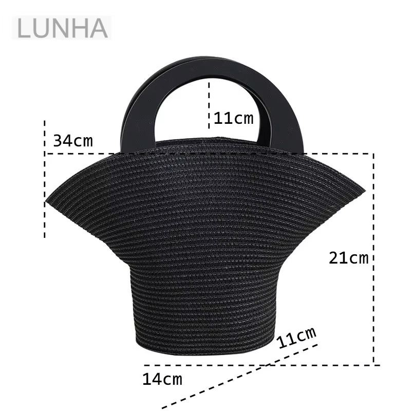 Women's Stylish Hat-Shaped Straw Woven Handbag Summer Beach Tote Bag Handmade Wheat Straw Bucket Bag for Holiday Travel