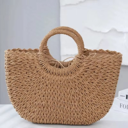 2024 New Handheld Straw Woven Bag for Women Handmade Portable Handbag Large Capacity Beach Bag Handheld Money Bag Moon Bag