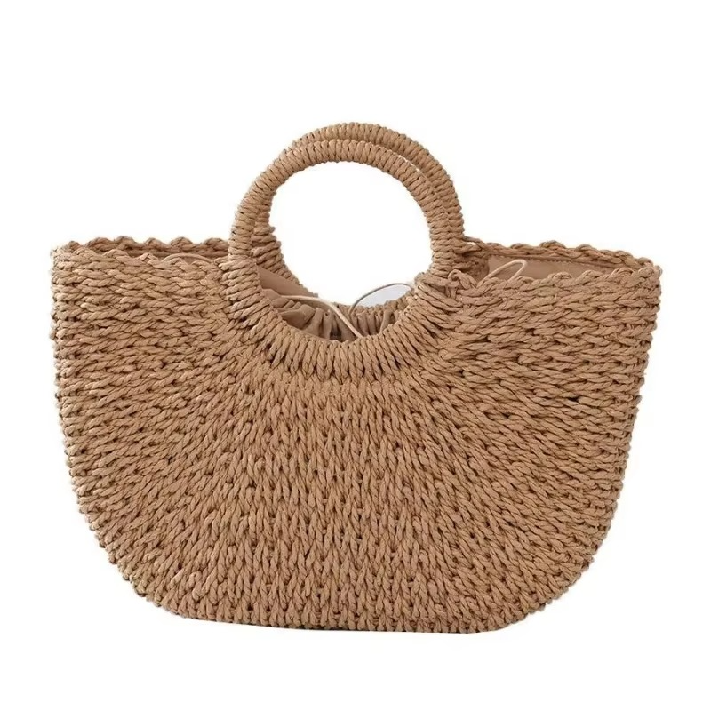 2024 New Handheld Straw Woven Bag for Women Handmade Portable Handbag Large Capacity Beach Bag Handheld Money Bag Moon Bag