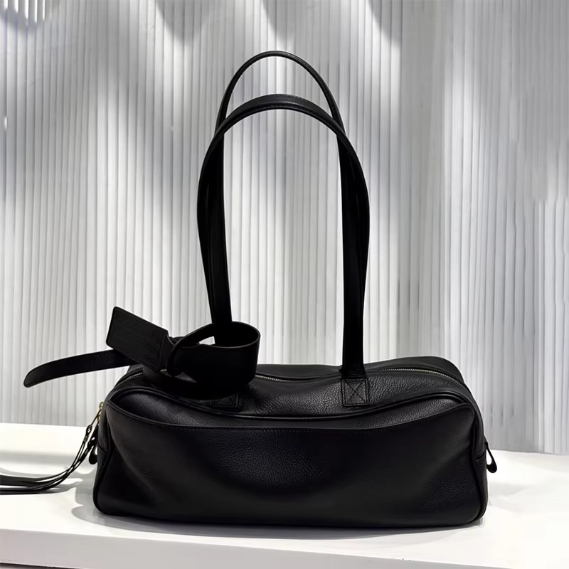 Genuine Leather Luxury Handbag Brand Lychee Pattern Bowling Bag High-end Shoulder Bag Versatile Casual Business Underarm Bag New