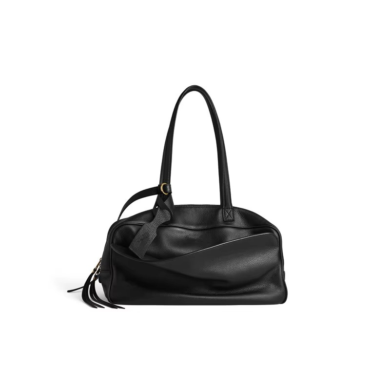 Genuine Leather Luxury Handbag Brand Lychee Pattern Bowling Bag High-end Shoulder Bag Versatile Casual Business Underarm Bag New
