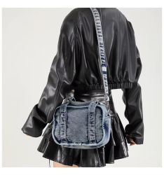 Crossbody Forest Series Small Square Bag for Women 2024 New Fashion Washed Denim Handbag, Single Shoulder Mobile Phone Bag