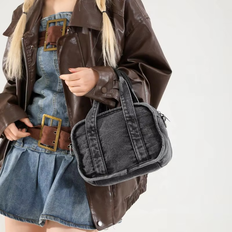 Crossbody Forest Series Small Square Bag for Women 2024 New Fashion Washed Denim Handbag, Single Shoulder Mobile Phone Bag