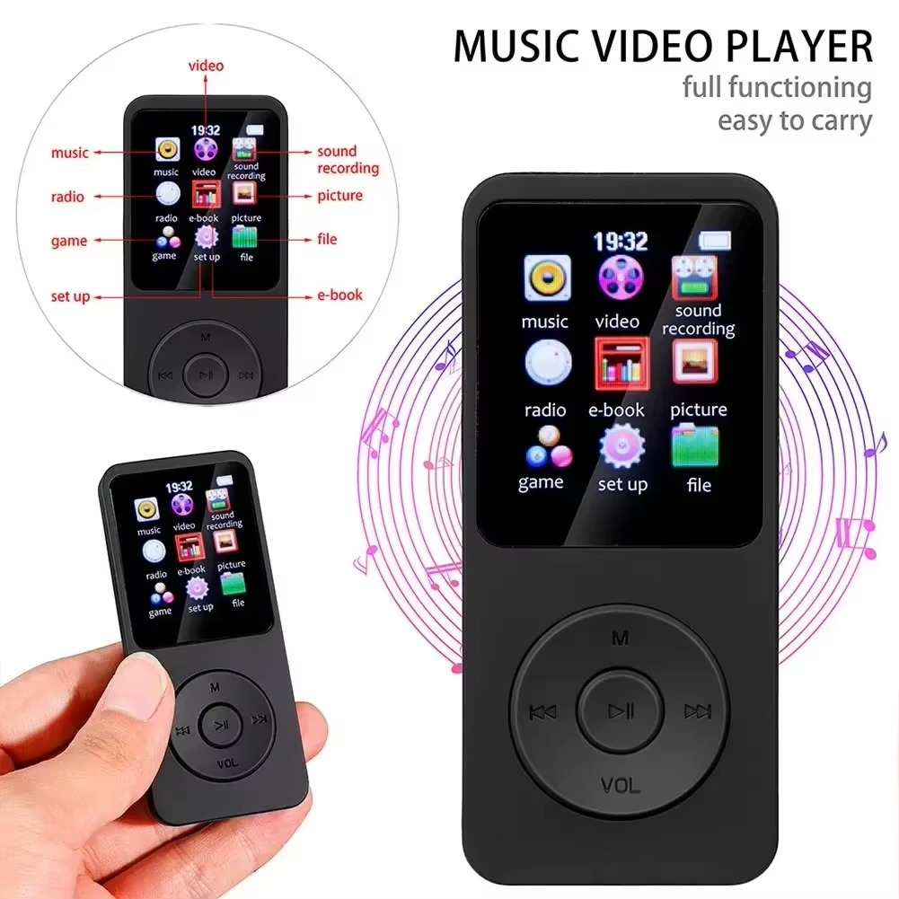 1.8 inch MP3 Player Built-in Speaker Portable Music Player Bluetooth 5.4 Stereo Player Sports FM Radio E-Book TF Recording49.18