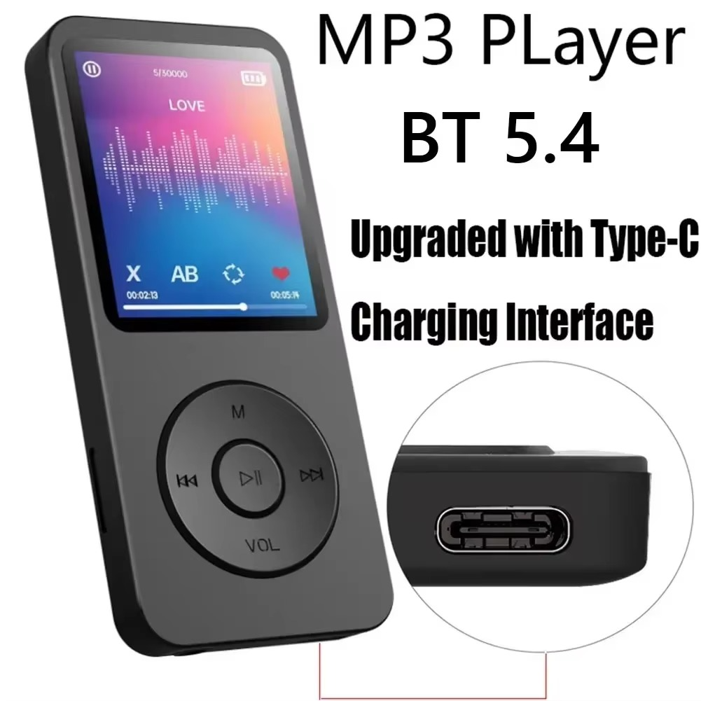 1.8 inch MP3 Player Built-in Speaker Portable Music Player Bluetooth 5.4 Stereo Player Sports FM Radio E-Book TF Recording49.18
