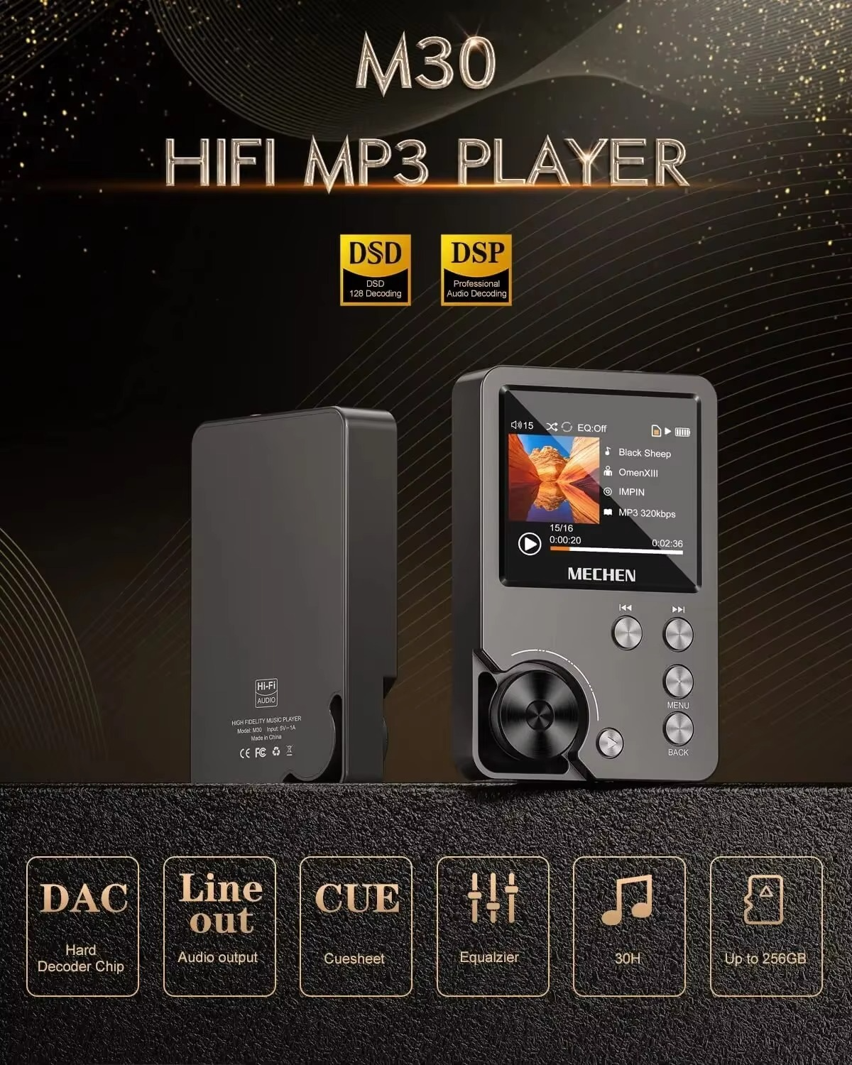 High Quality Lossless MP3 Player/MECHEN-M30/HiFi/with 64GB Memory Card Support Up to 256GB