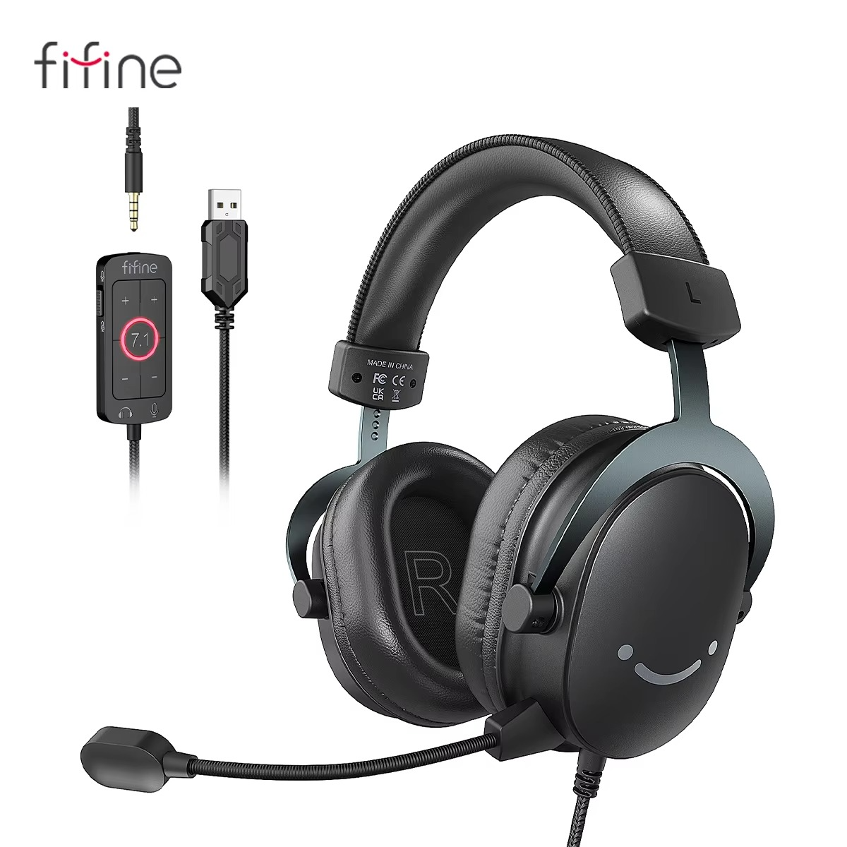 FIFINE Headset,3.5 mm jack&USB Headphone with 7.1 Surround Sound/volum contral/Mute switch for PC/MAC/PS4/PS5 Mixer-H9