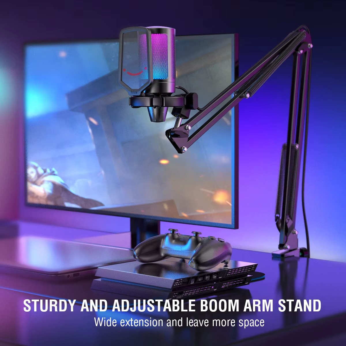 FIFINE USB Gaming Microphone Kit for PC,PS4/5 Condenser Cardioid Mic Set with Mute Button/RGB /Arm Stand,for Streaming Video-A6T