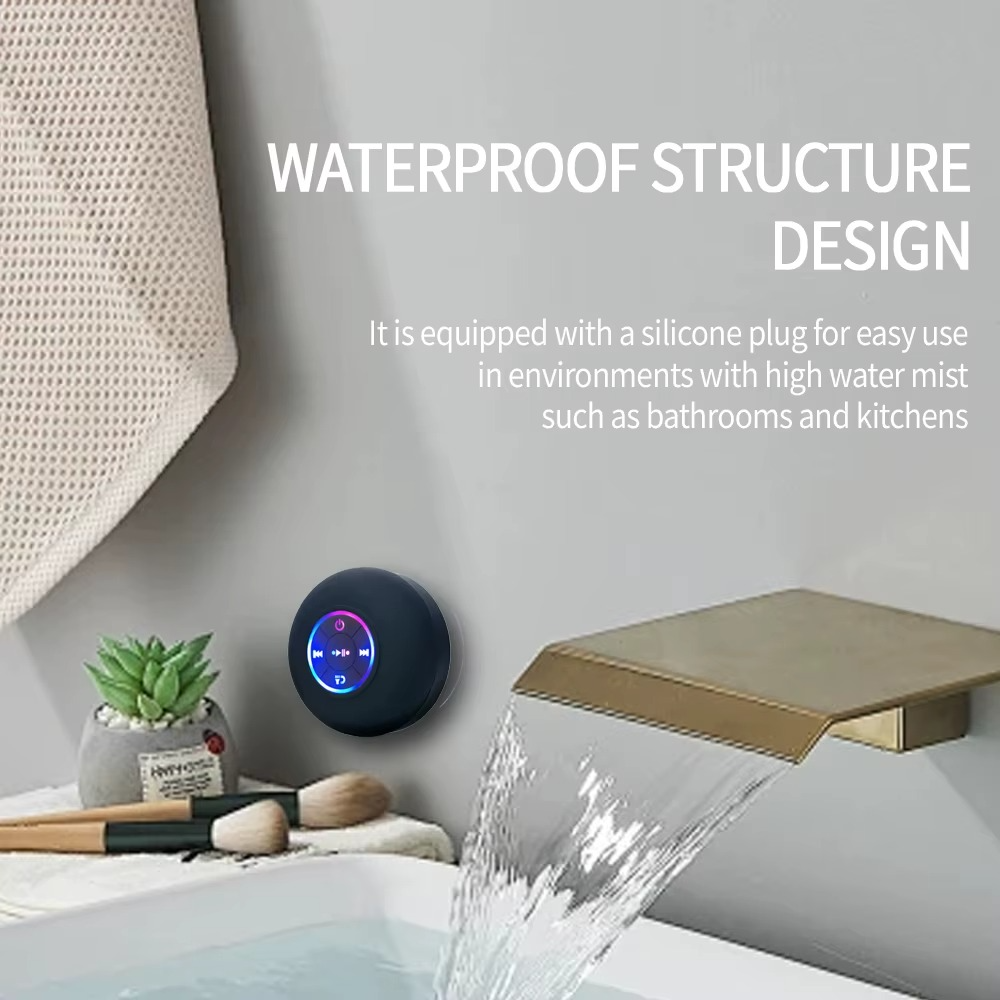 Portable Wireless Bluetooth Speaker LED Light IPX4 Waterproof Loudspeaker Outdoor Bathroom Large Suction Cup Stereo Sound Box