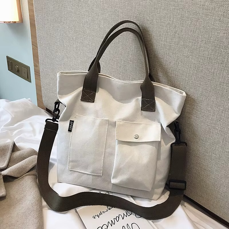 Fashion Canvas Bags students Handbag Shoulder Bag Large Capacity Solid Color Totes Shopper Bag Casual Female Cross Body Bag 2024