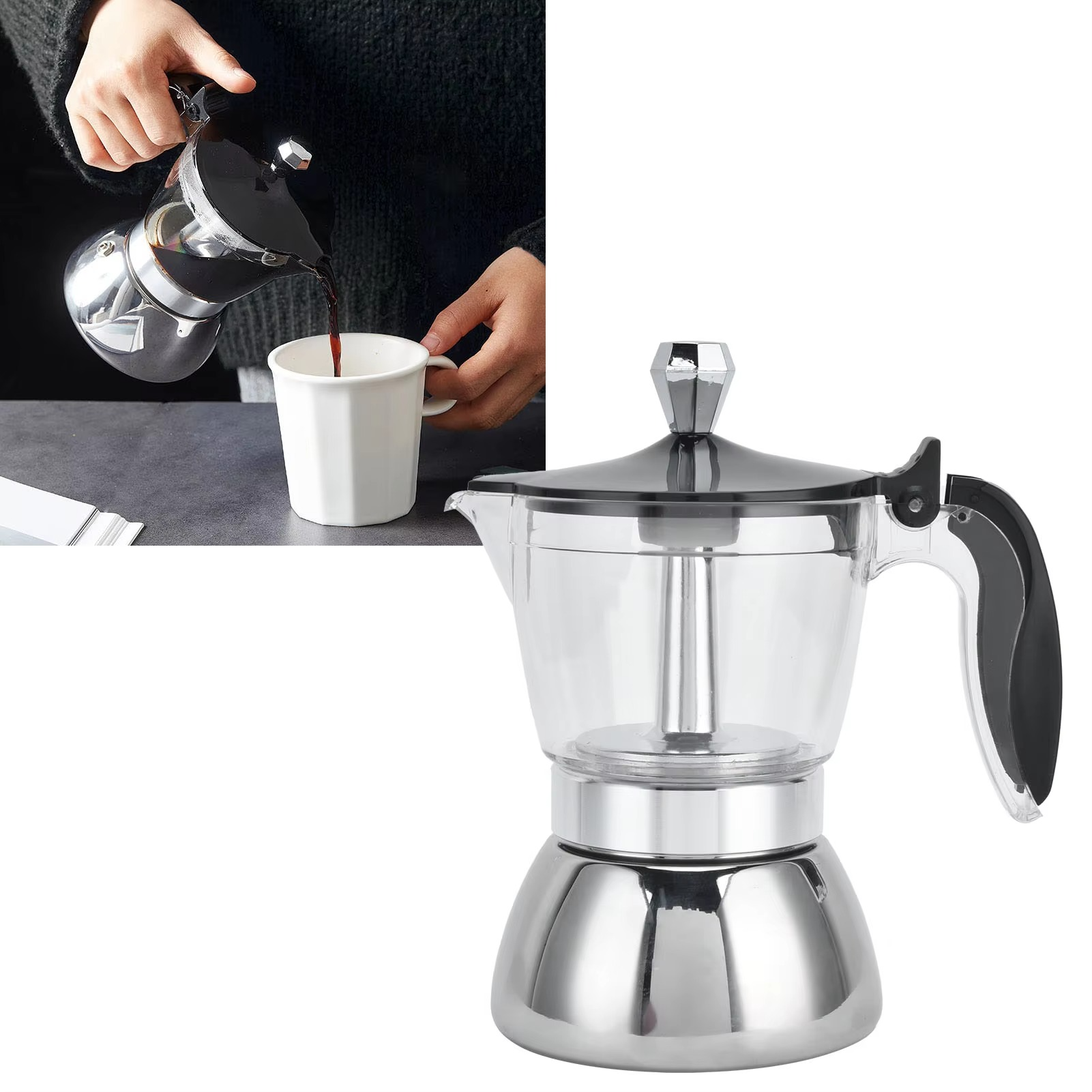 Bincoo Three Valve Mocha Pot – Premium 316 Stainless Steel Espresso Maker