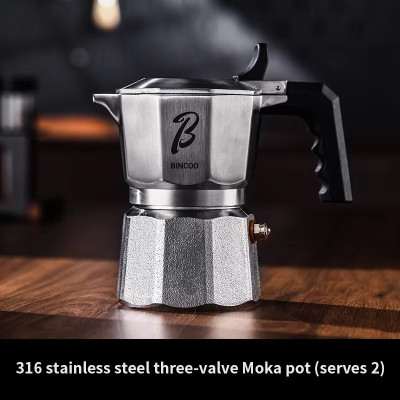 Bincoo Three Valve Mocha Pot – Premium 316 Stainless Steel Espresso Maker