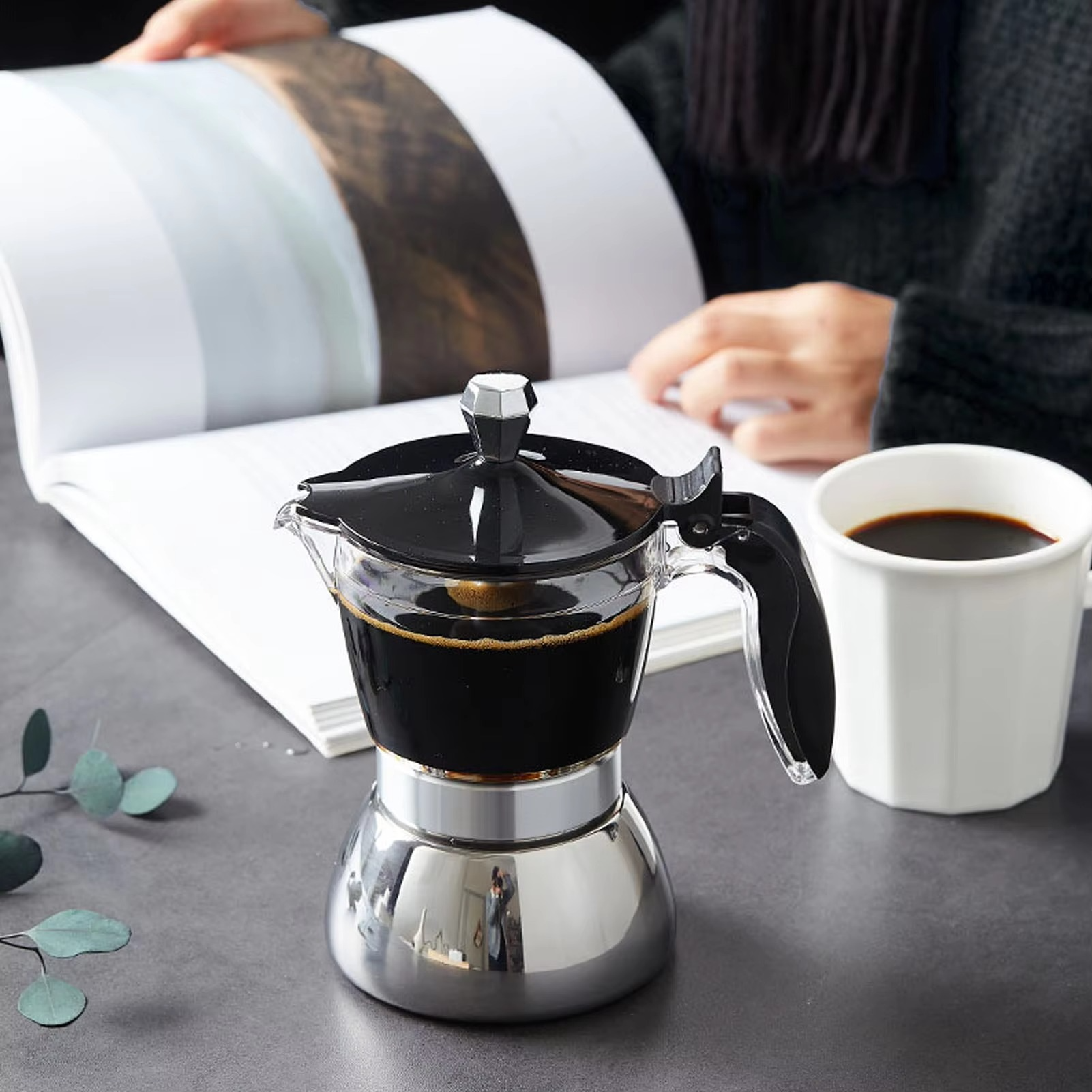 600W Turkish Electric Coffee Maker, 500ml Detached Italian Moka Pot