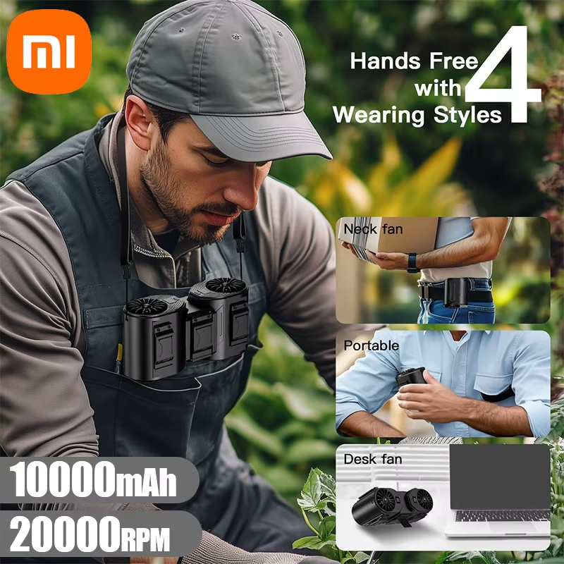 Xiaomi Dual Motors Belt Clip 20000RPM Rechargeable Waist Neck Fan 10000mAh 선풍기 portable air conditioner ventilador portátil