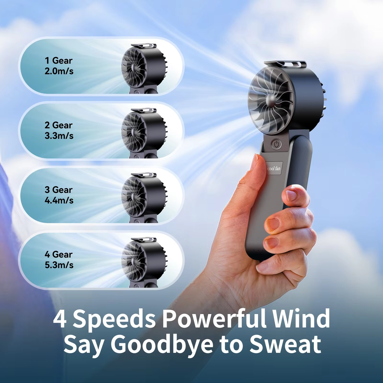Socool 5000mAh Mini Portable Handheld Fan 4 Speeds 13200RPM Personal Foldable Neck Fan Waist Fan with Rechargeable Battery
