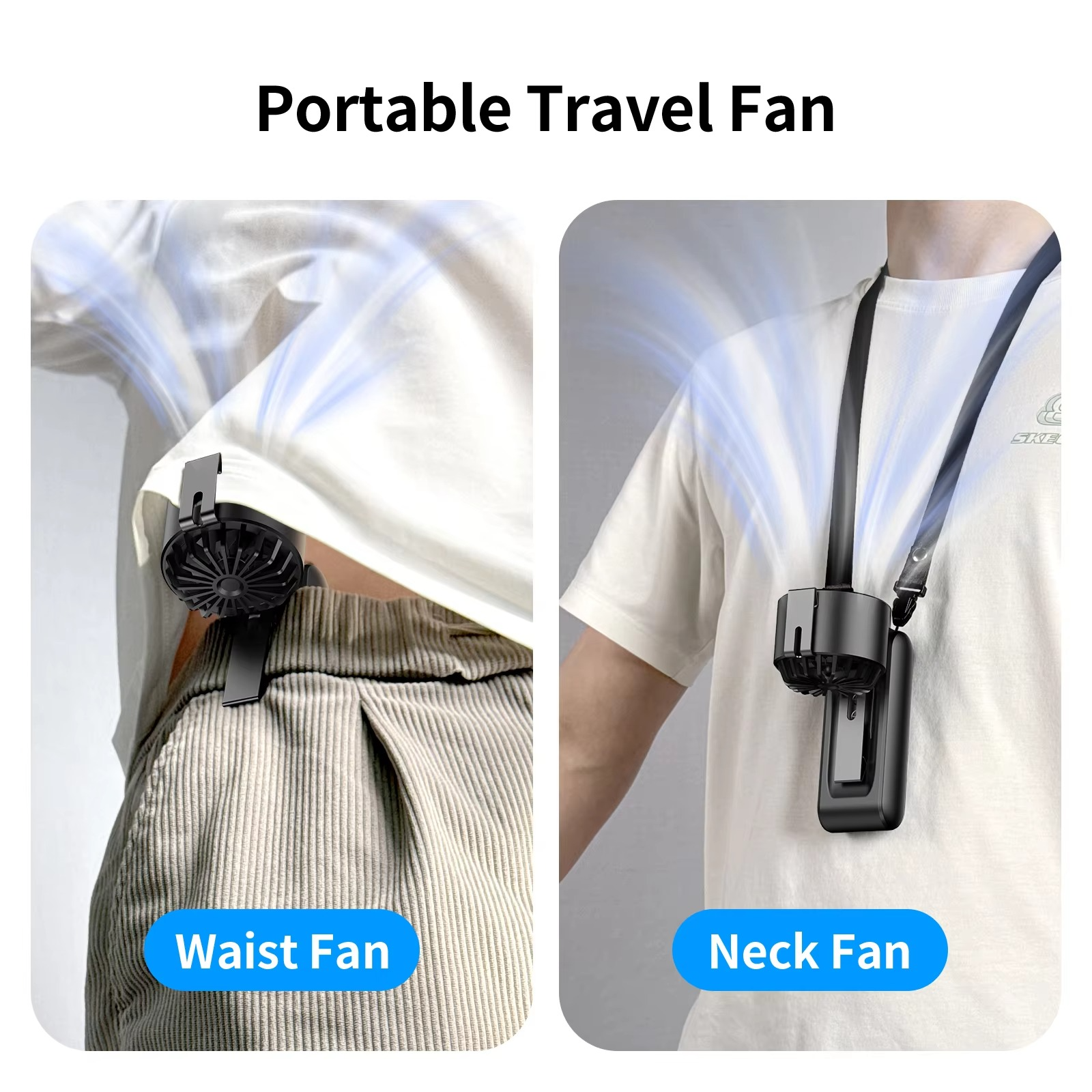 Socool 5000mAh Mini Portable Handheld Fan 4 Speeds 13200RPM Personal Foldable Neck Fan Waist Fan with Rechargeable Battery