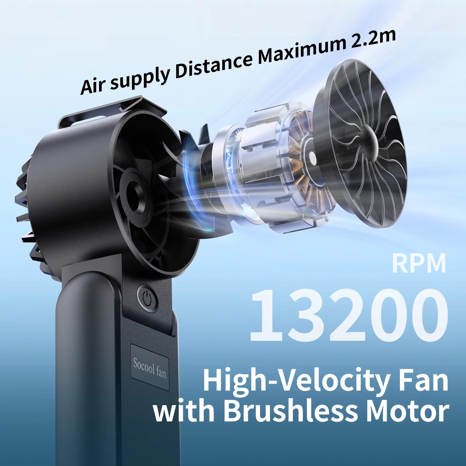Socool 5000mAh Mini Portable Handheld Fan 4 Speeds 13200RPM Personal Foldable Neck Fan Waist Fan with Rechargeable Battery