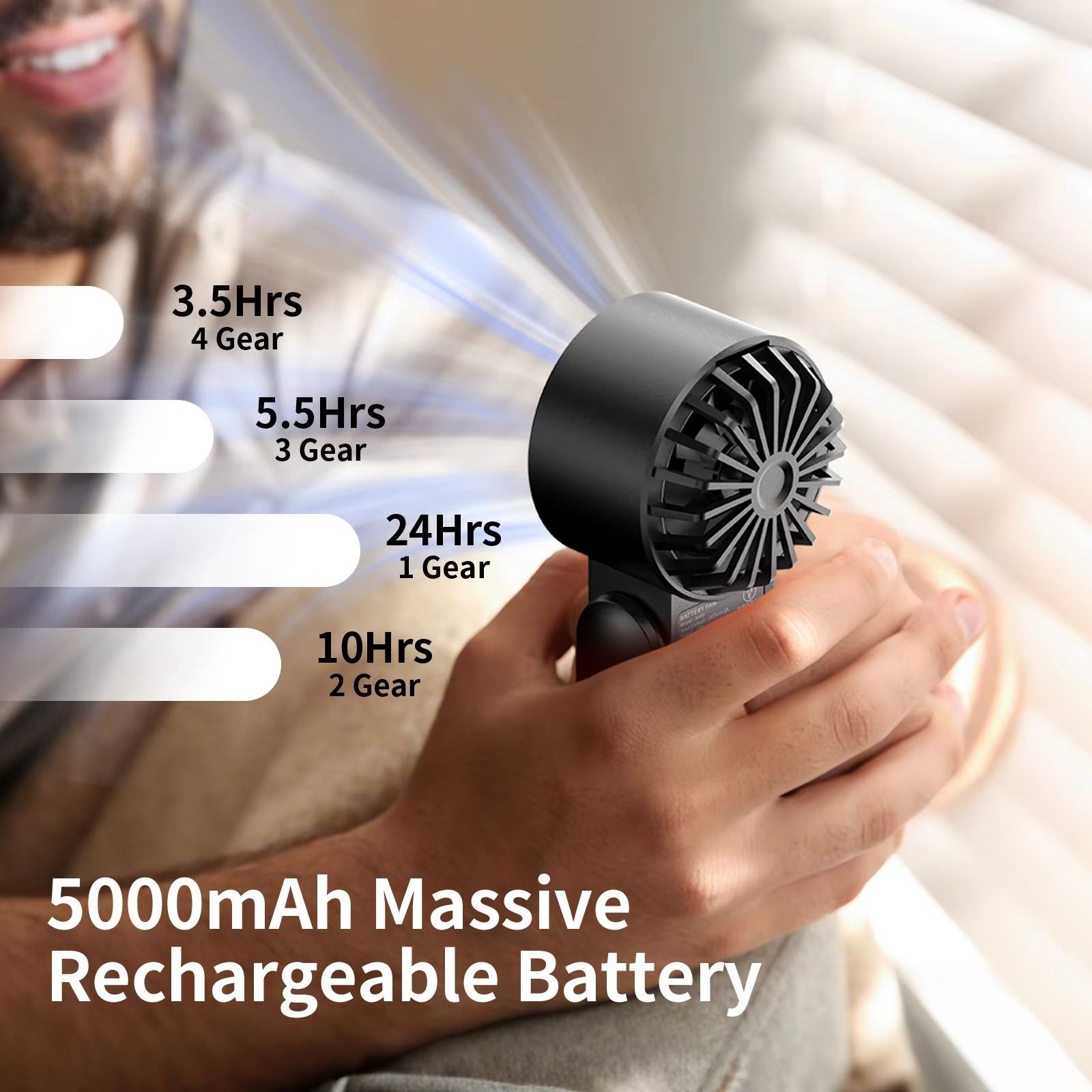 Socool 5000mAh Mini Portable Handheld Fan 4 Speeds 13200RPM Personal Foldable Neck Fan Waist Fan with Rechargeable Battery