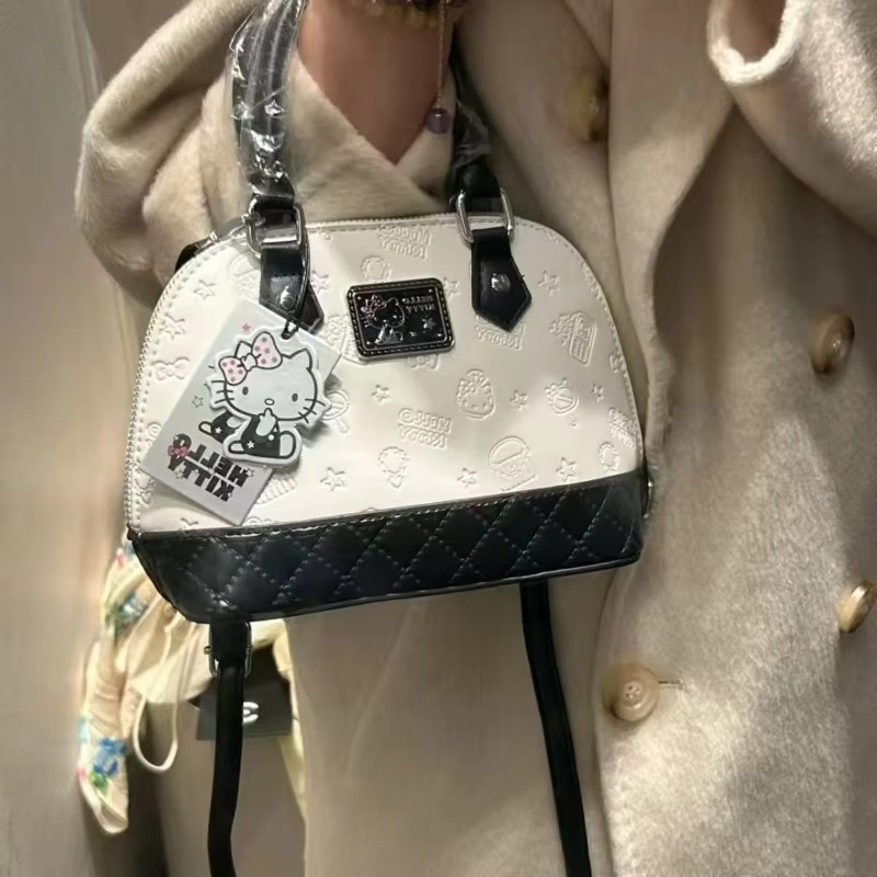 Sanrio Hello Kitty Shell Shoulder Bag Classic Pillow Crossbody Bag for Women Girl Black and White Series Luxury Designer Handbag