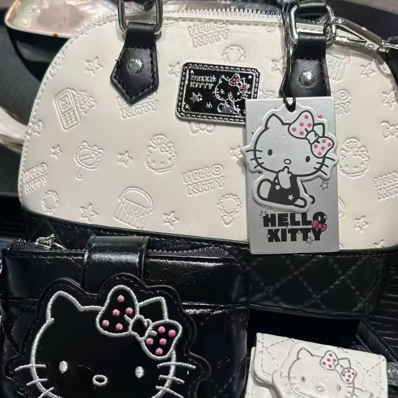 Sanrio Hello Kitty Shell Shoulder Bag Classic Pillow Crossbody Bag for Women Girl Black and White Series Luxury Designer Handbag