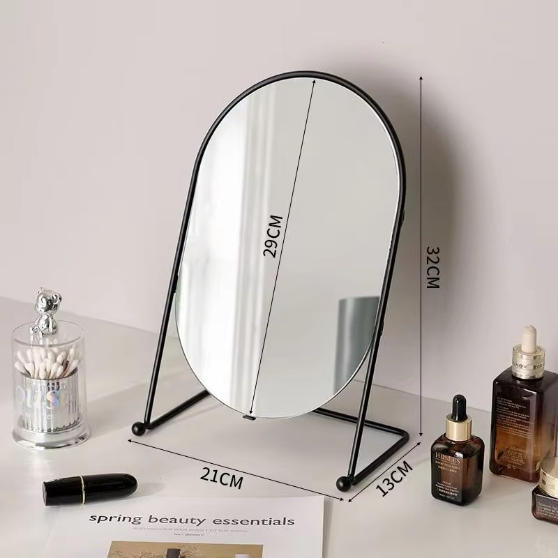 Rotating Oval Makeup Mirrow Metal Standing Mirror Bathroom Desk Standing Korean Hairdressing Mirror Mural House Bedroom Decor