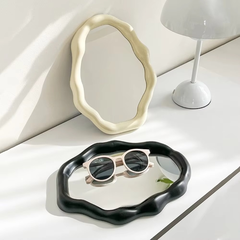 1PC Cream Style Makeup Mirror Decorative Irregular Simple Standing Dresser Mirror Cloud Shaped French Hairdressing Wall Mirror